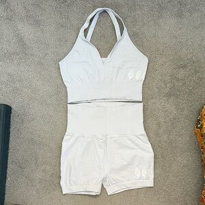 FP Movement by Free People Light Gray Halter Bra and Shorts Workout Set